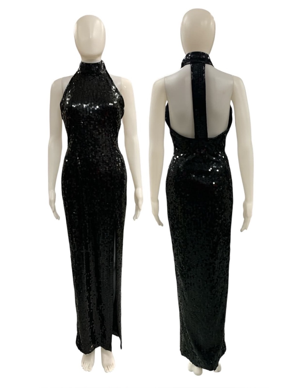 Black Sequin Halter Neck Evening Gown Size M